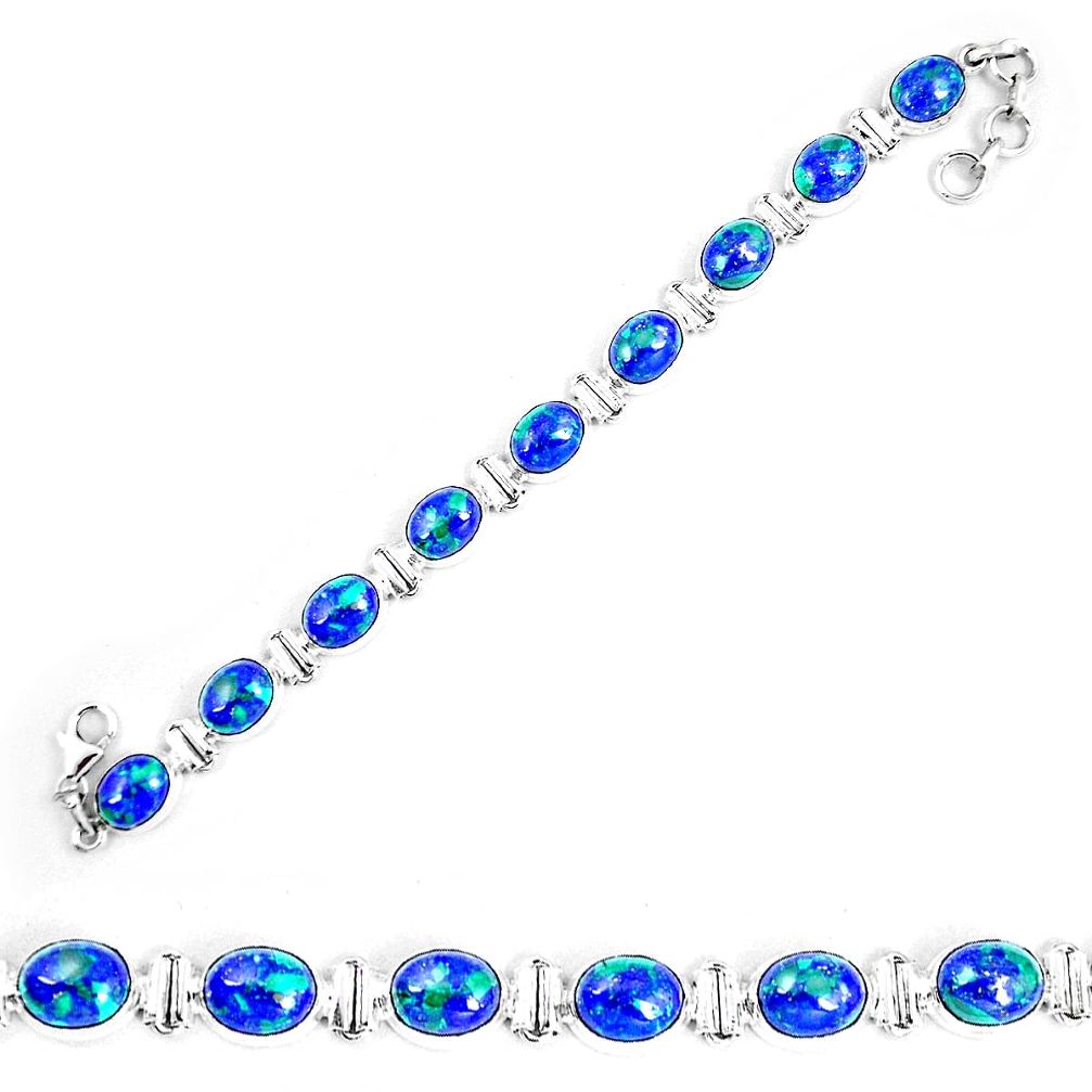 Natural blue azurite malachite 925 sterling silver tennis bracelet d30116