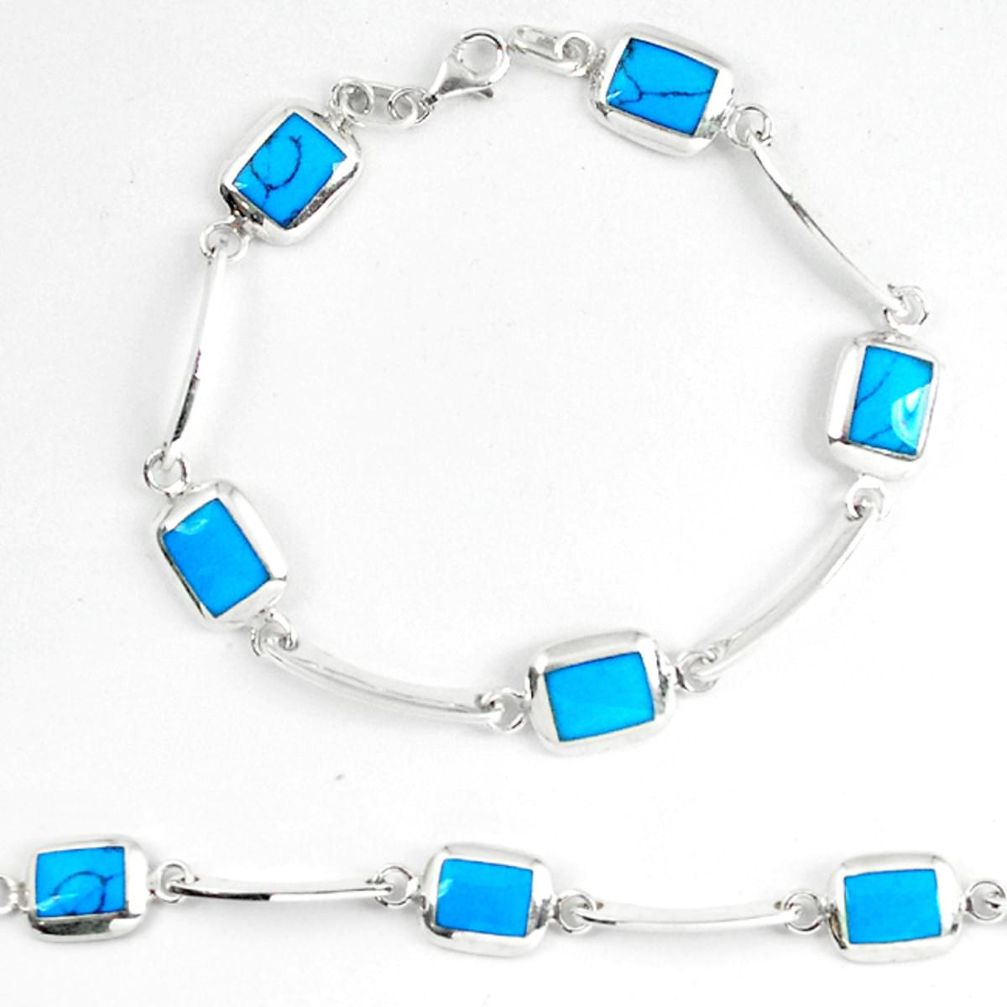 Fine blue turquoise enamel 925 sterling silver tennis bracelet jewelry d5630