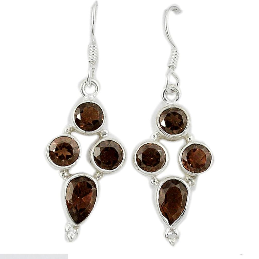 Brown smoky topaz 925 sterling silver dangle earrings jewelry d10003