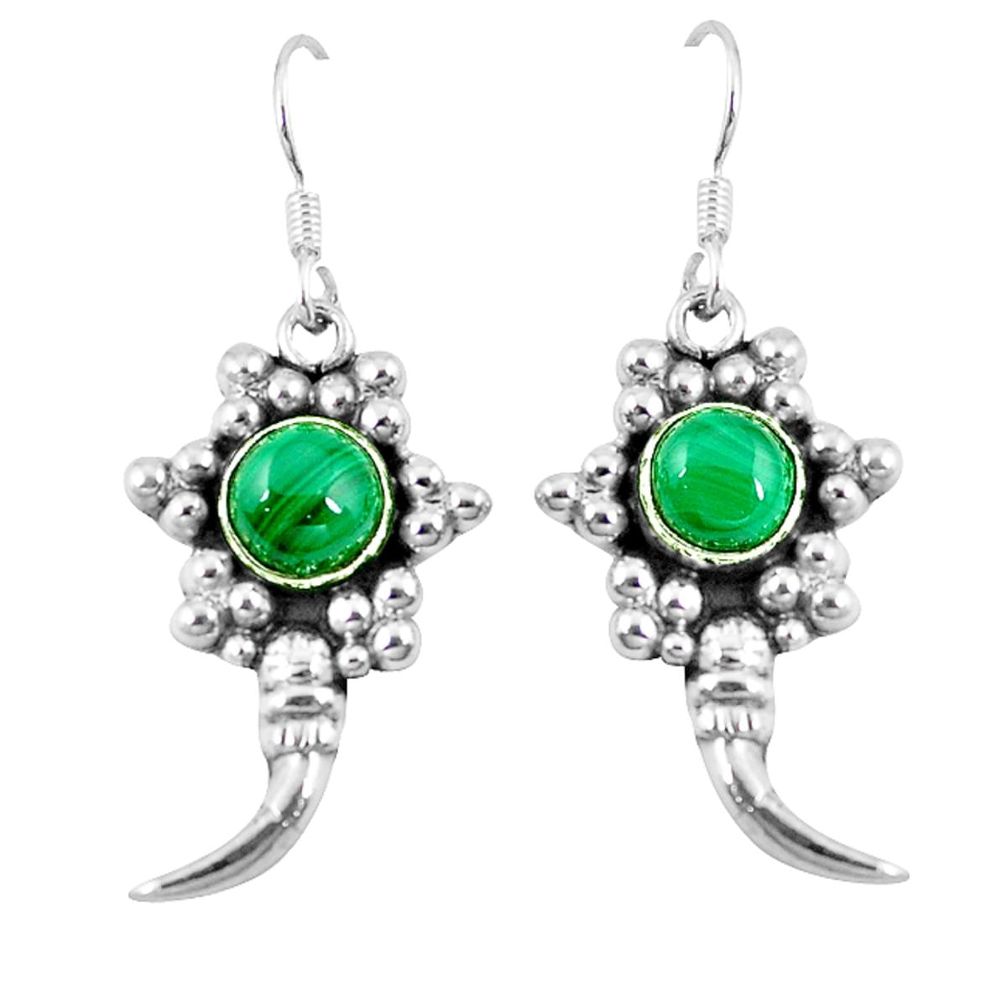 Natural green malachite (pilot's stone) 925 silver dangle earrings d10174