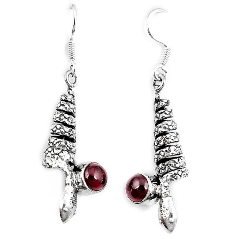 Natural red garnet 925 sterling silver snake earrings jewelry d10243
