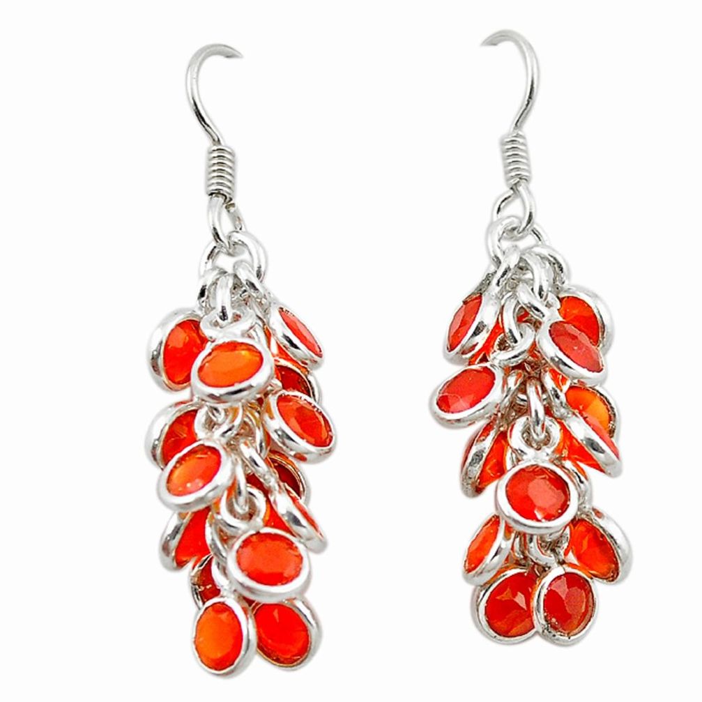 Natural orange cornelian (carnelian) 925 silver dangle earrings jewelry d10429