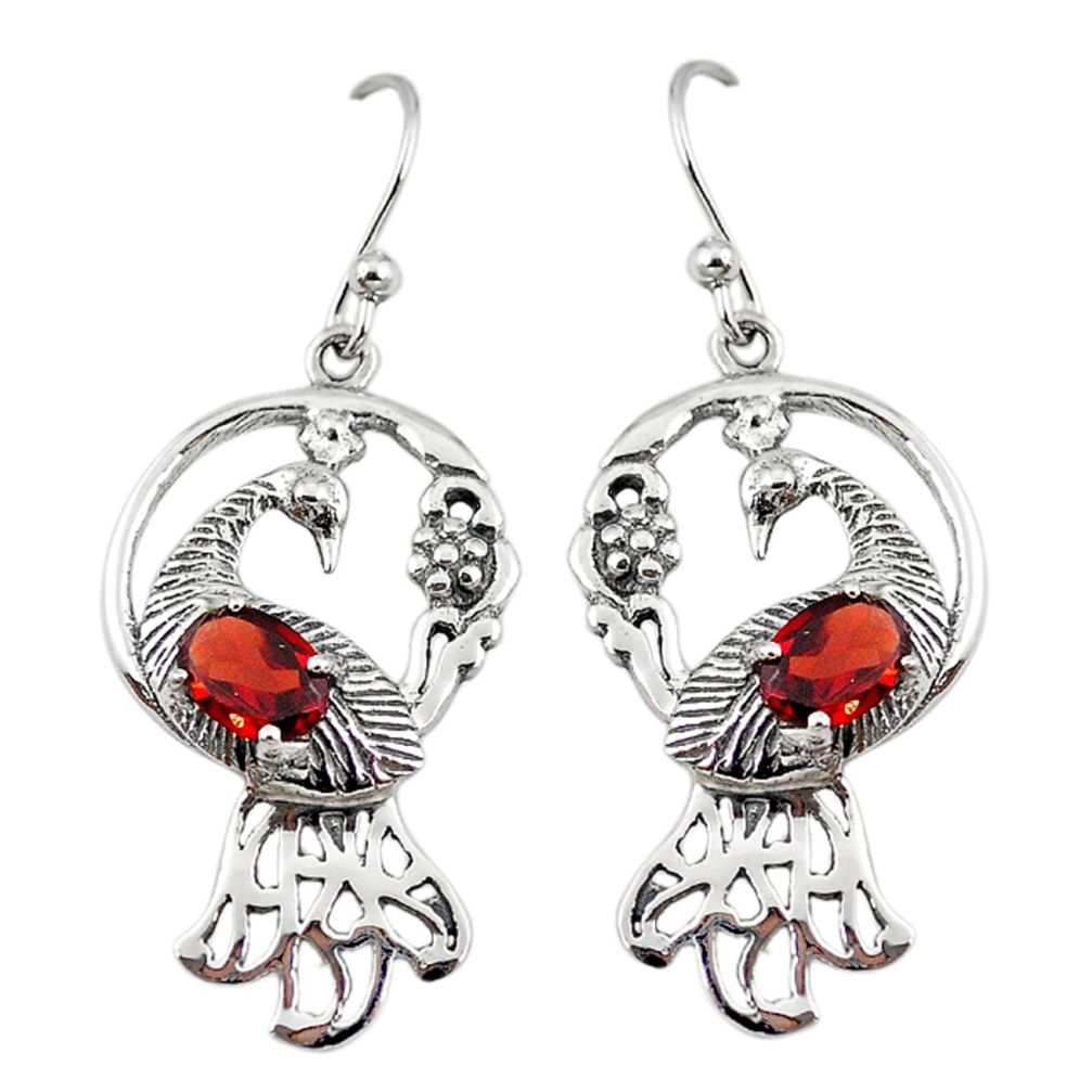 Natural red garnet 925 sterling silver dangle peacock earrings jewelry d11143