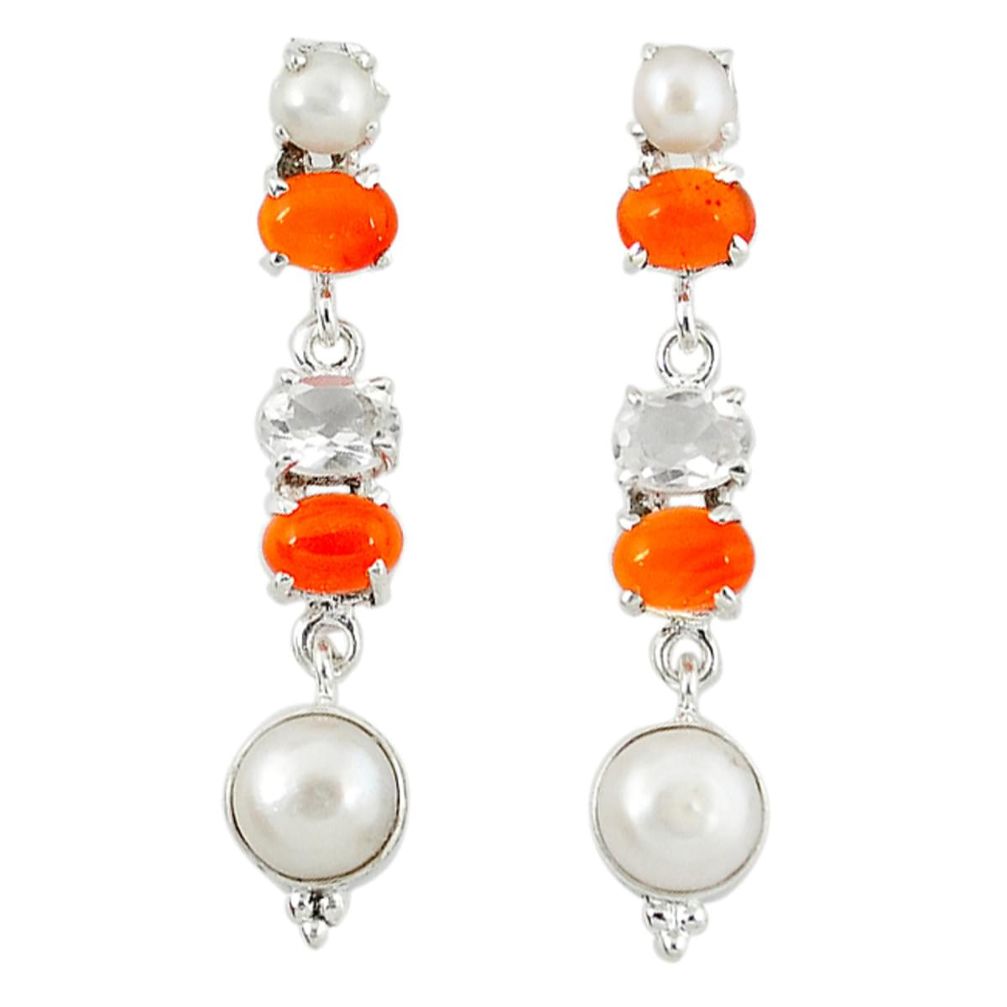 Natural white pearl cornelian (carnelian) 925 sterling silver earrings d12308