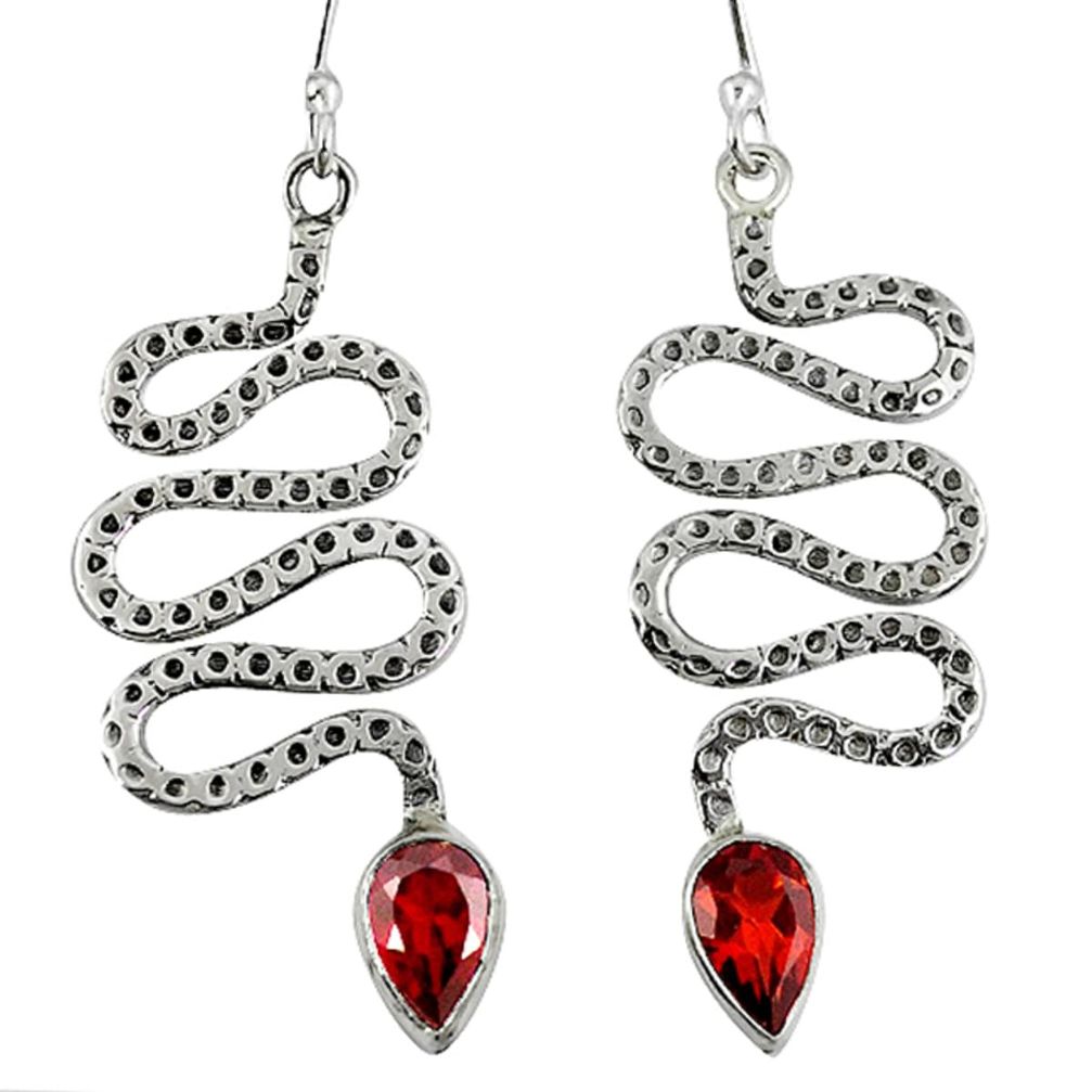 Natural red garnet 925 sterling silver snake earrings jewelry d12390
