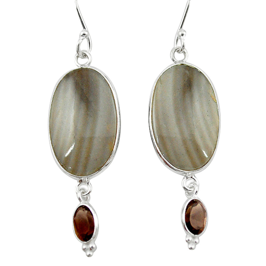 Natural grey striped flint ohio 925 silver dangle earrings jewelry d12459