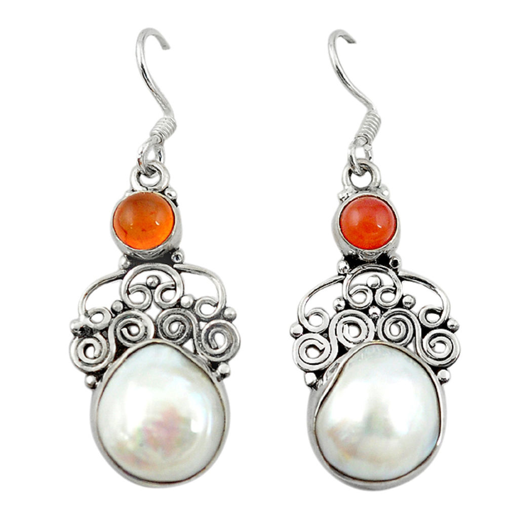 pearl cornelian (carnelian) 925 silver dangle earrings d12464