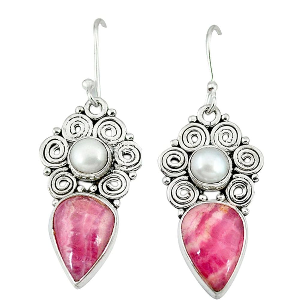 Natural rhodochrosite inca rose (argentina) 925 silver dangle earrings d12498