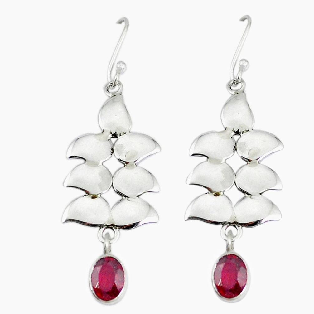 Natural red garnet 925 sterling silver dangle earrings jewelry d12500