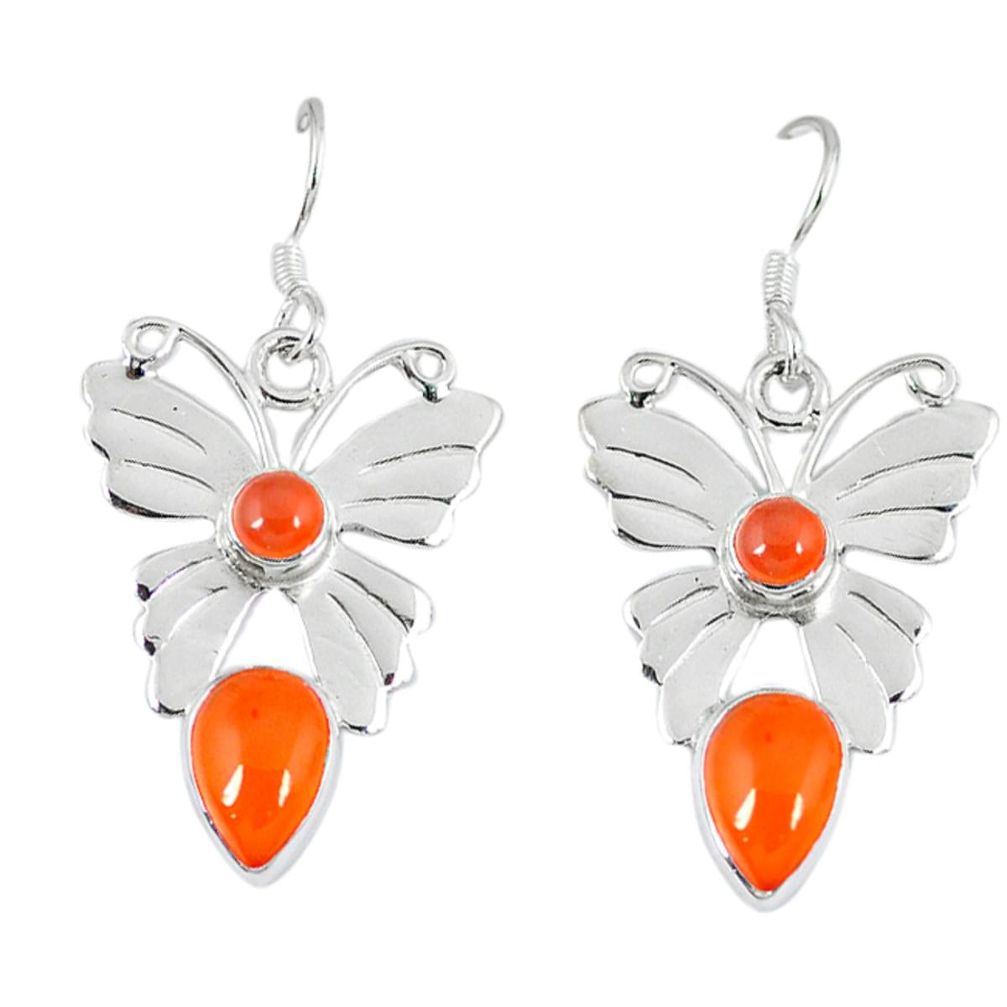 Natural orange cornelian (carnelian) 925 sterling silver earrings d12508