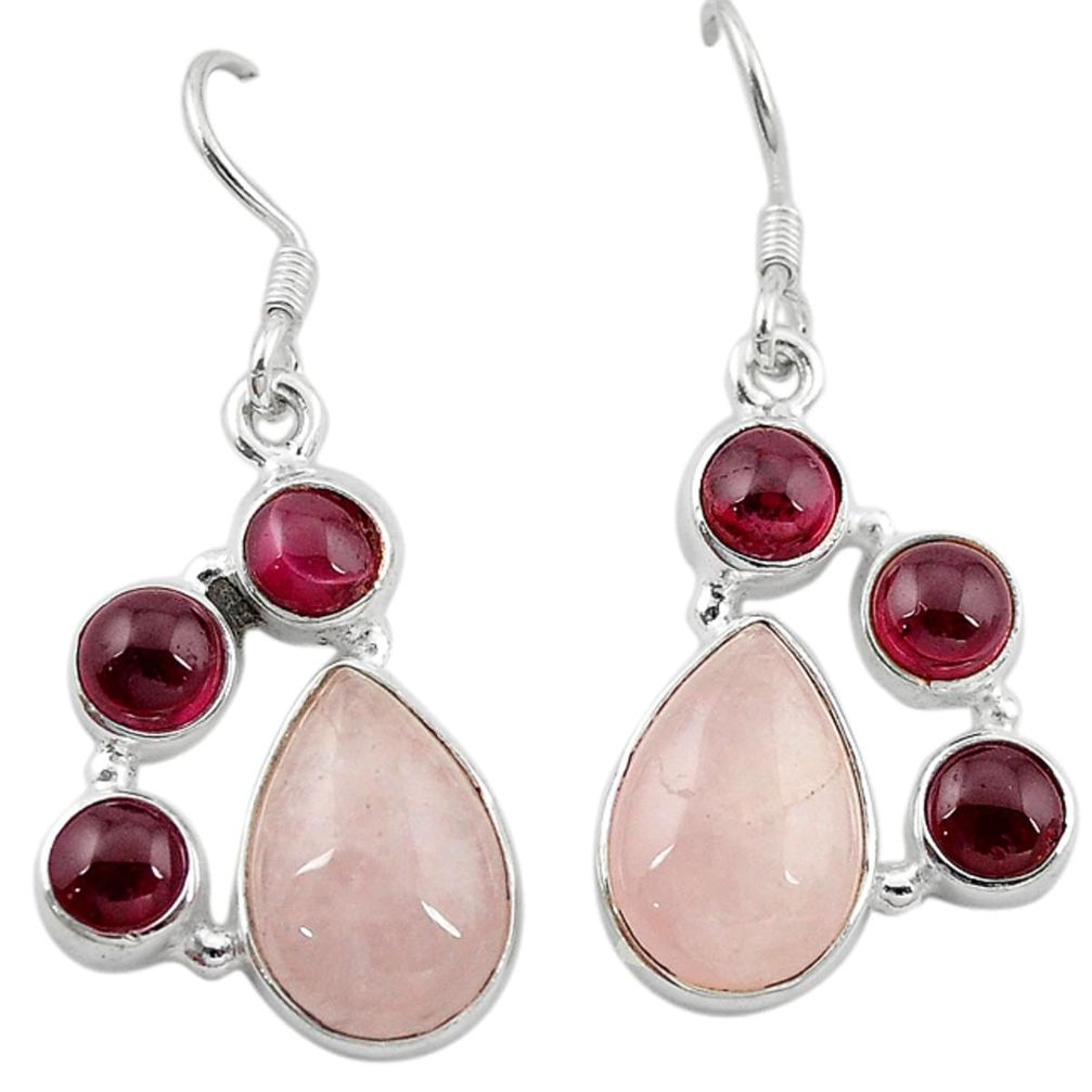 Natural pink morganite red garnet 925 silver dangle earrings jewelry d12551