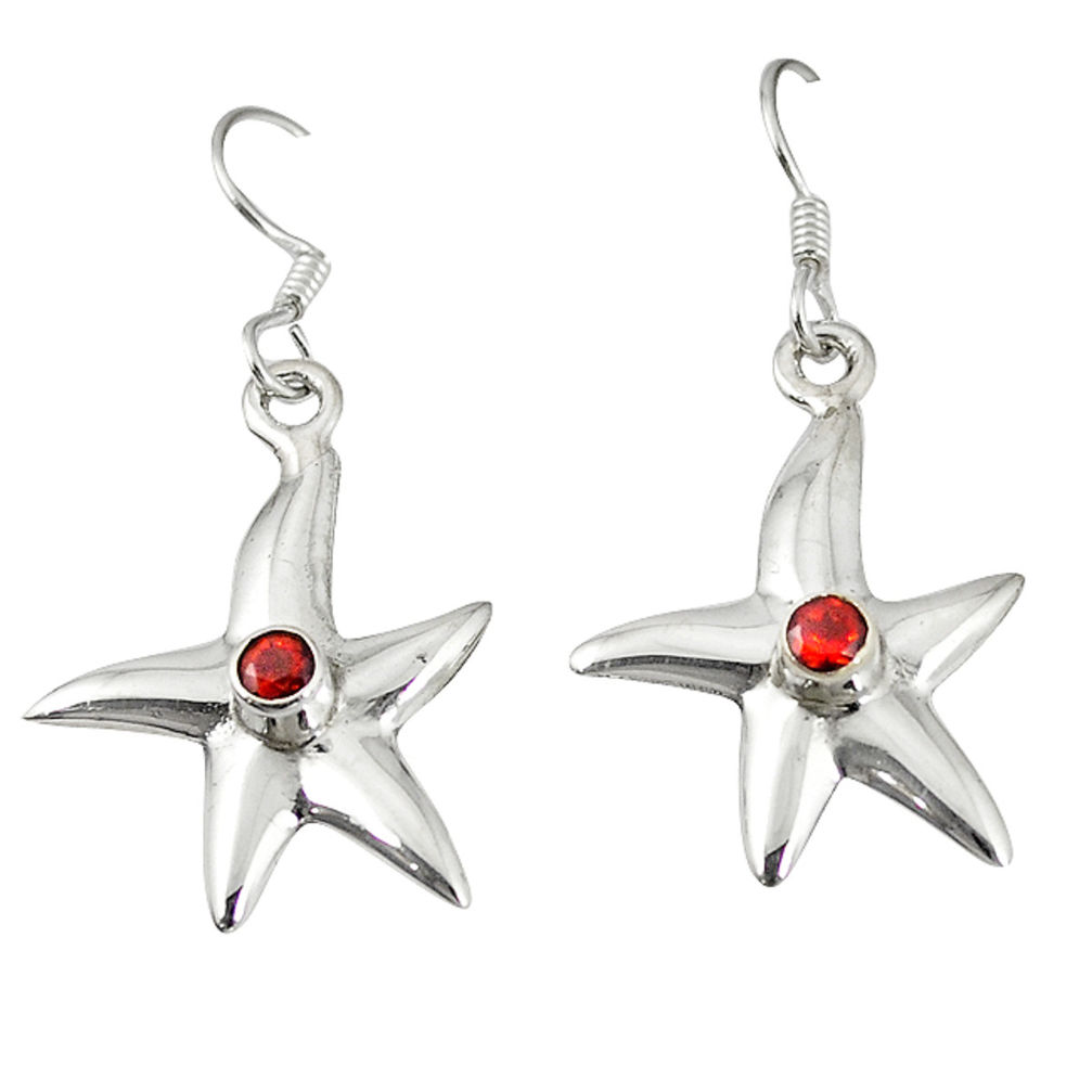 Natural red garnet 925 sterling silver star fish earrings jewelry d12631