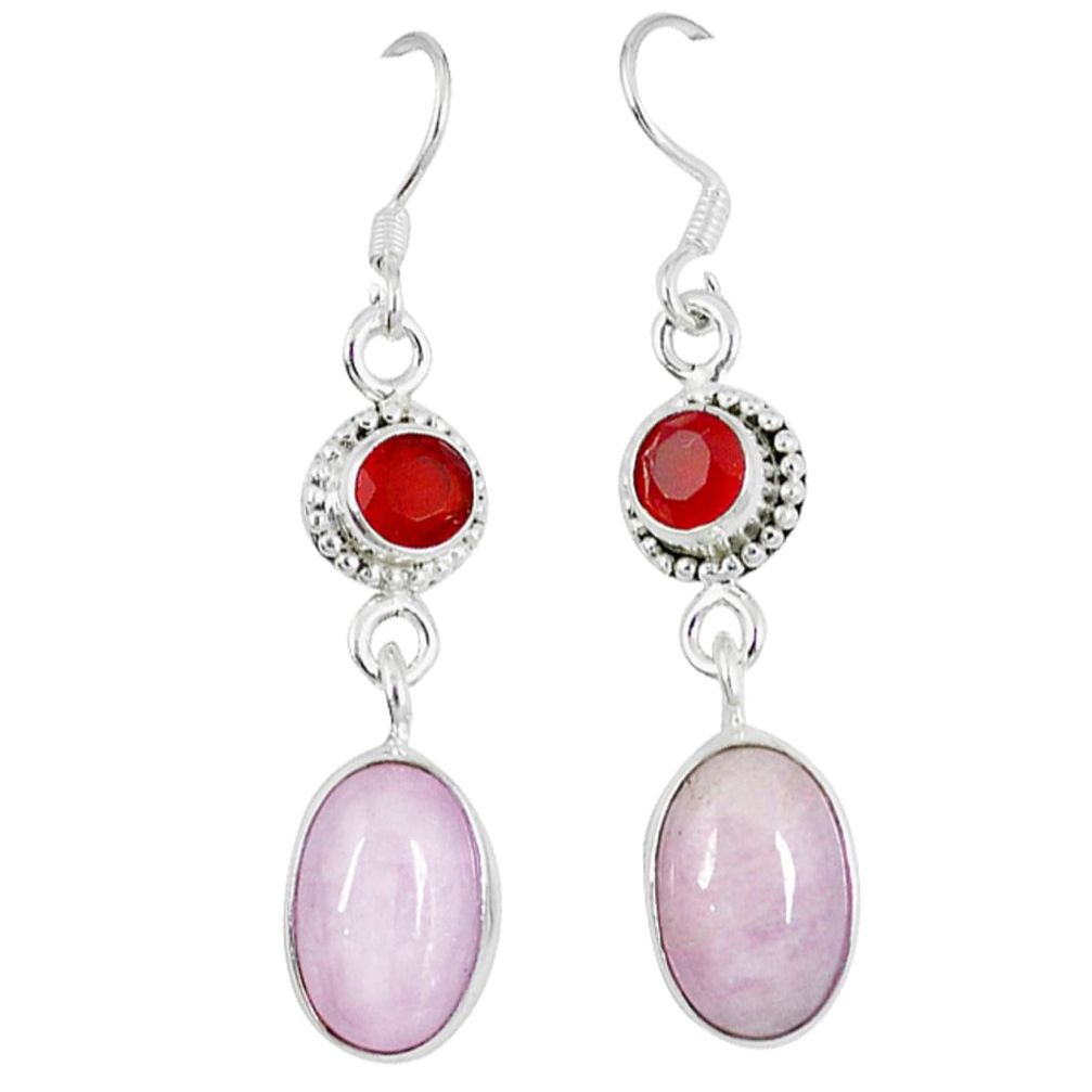 Natural pink kunzite onyx 925 sterling silver dangle earrings d12657