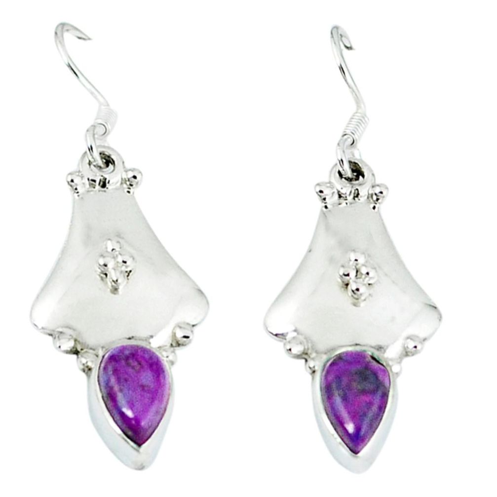 Purple copper turquoise 925 sterling silver dangle earrings jewelry d12674