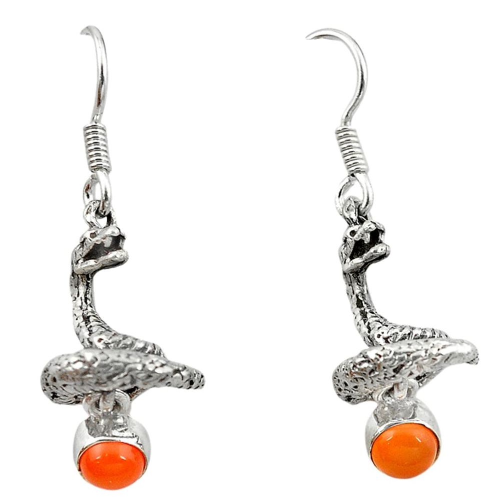 Natural orange onyx 925 sterling silver anaconda snake earrings jewelry d12680