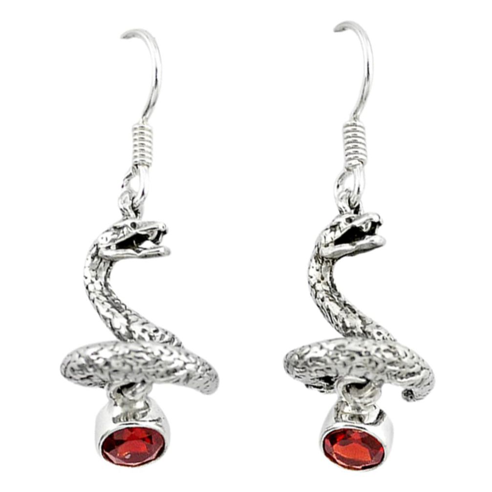 925 sterling silver natural red garnet anaconda snake earrings d12685