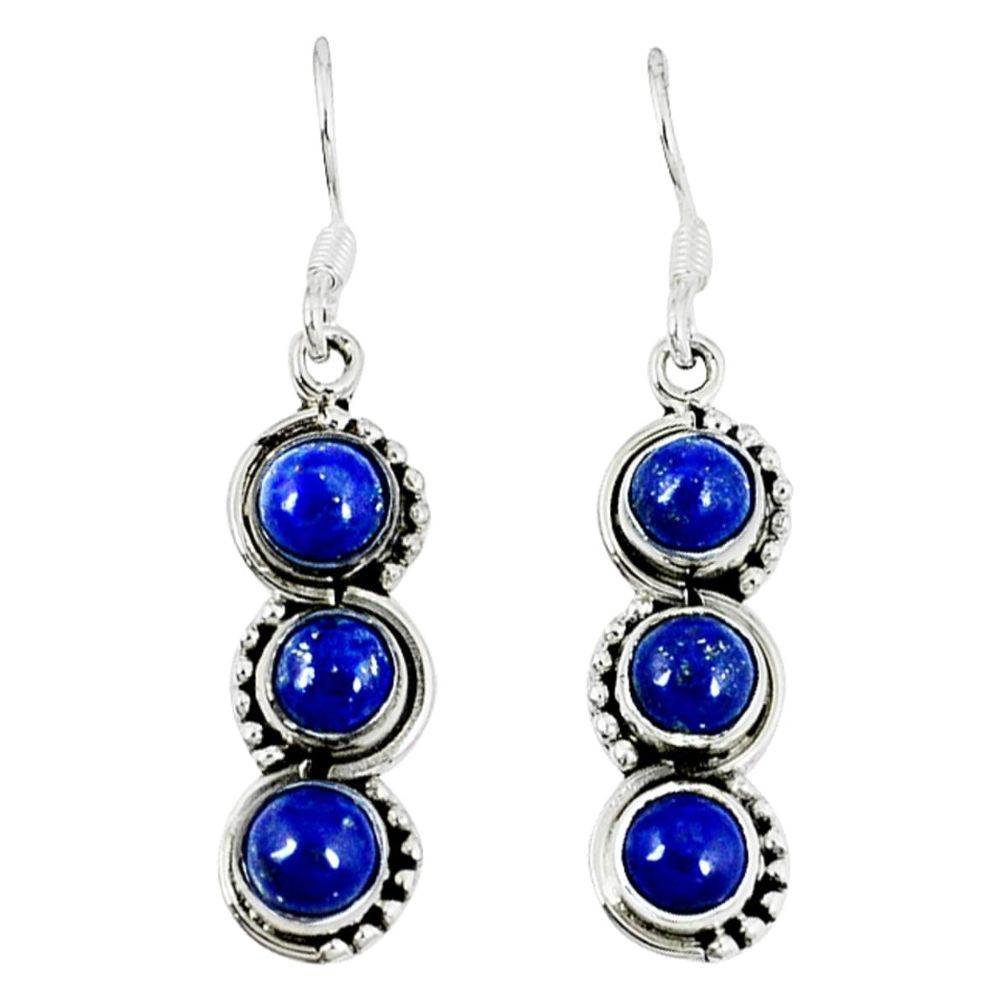 Natural blue lapis lazuli 925 sterling silver dangle earrings d12713