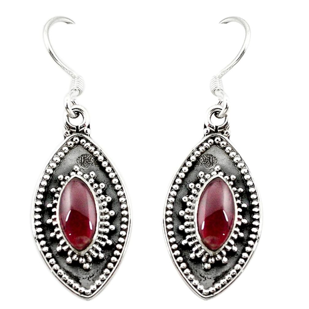 Natural red garnet 925 sterling silver dangle earrings jewelry d12805