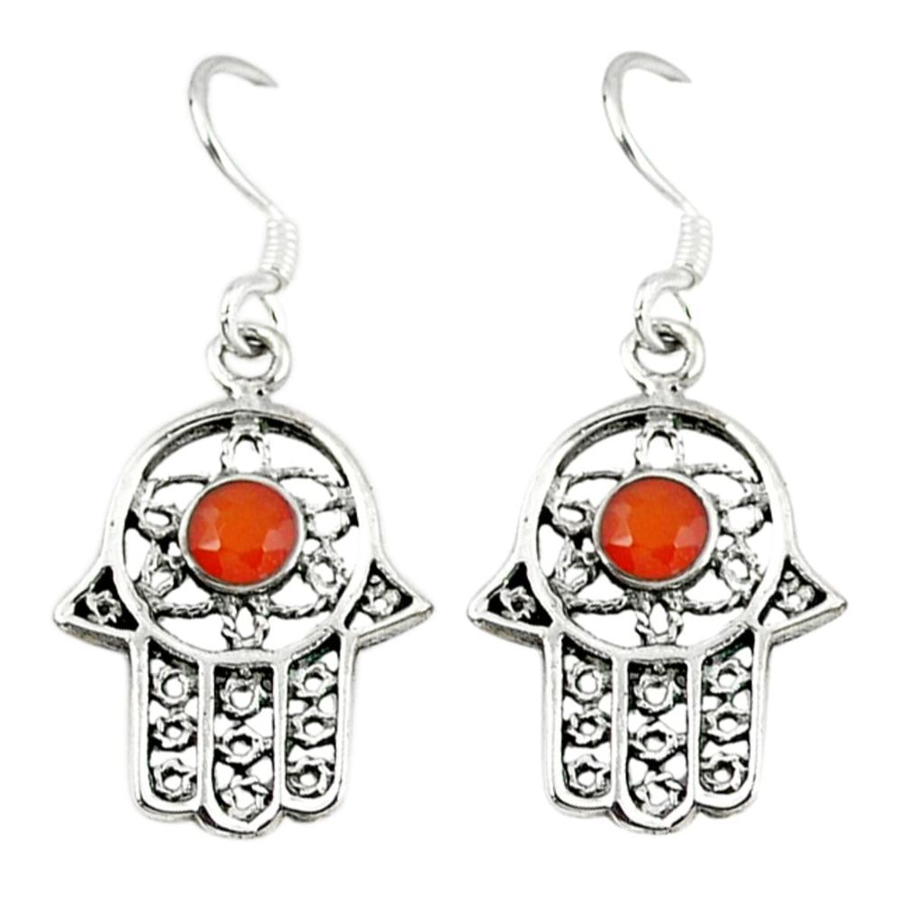 Orange cornelian (carnelian) 925 silver hand of god hamsa earrings d12963