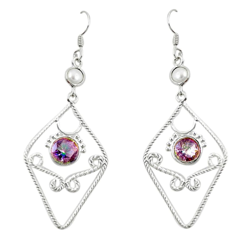 Multi color rainbow topaz white pearl 925 silver dangle earrings d13966