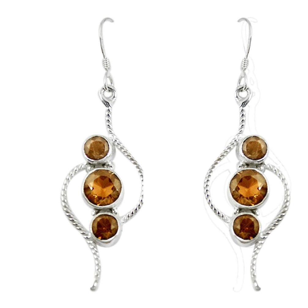 Brown smoky topaz 925 sterling silver dangle earrings jewelry d13999