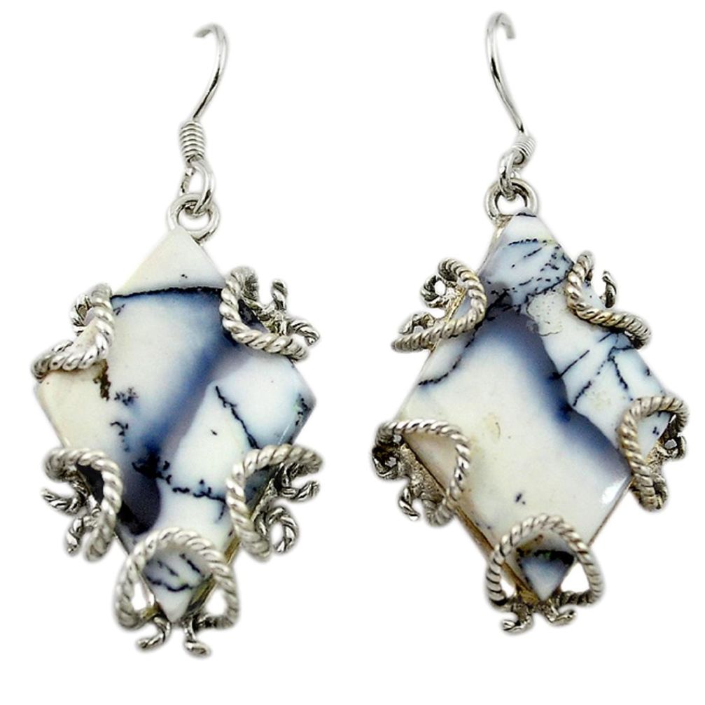 ndrite opal (merlinite) 925 silver dangle earrings d14982
