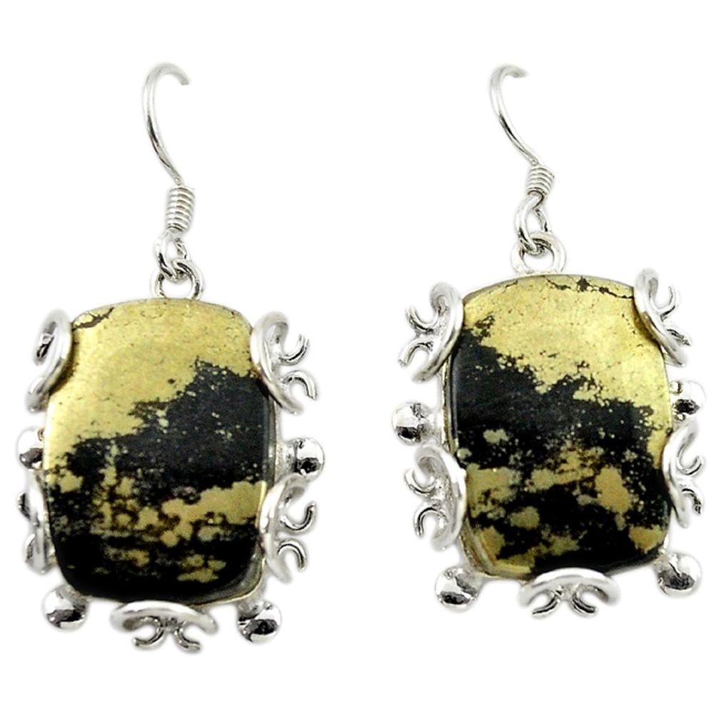 Golden pyrite in magnetite (healer's gold) 925 silver dangle earrings d14992