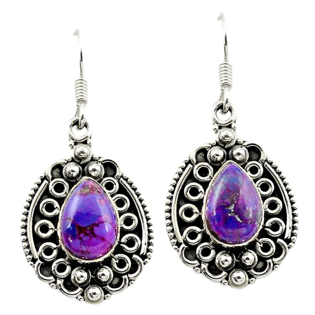 Purple copper turquoise 925 sterling silver dangle earrings jewelry d15006