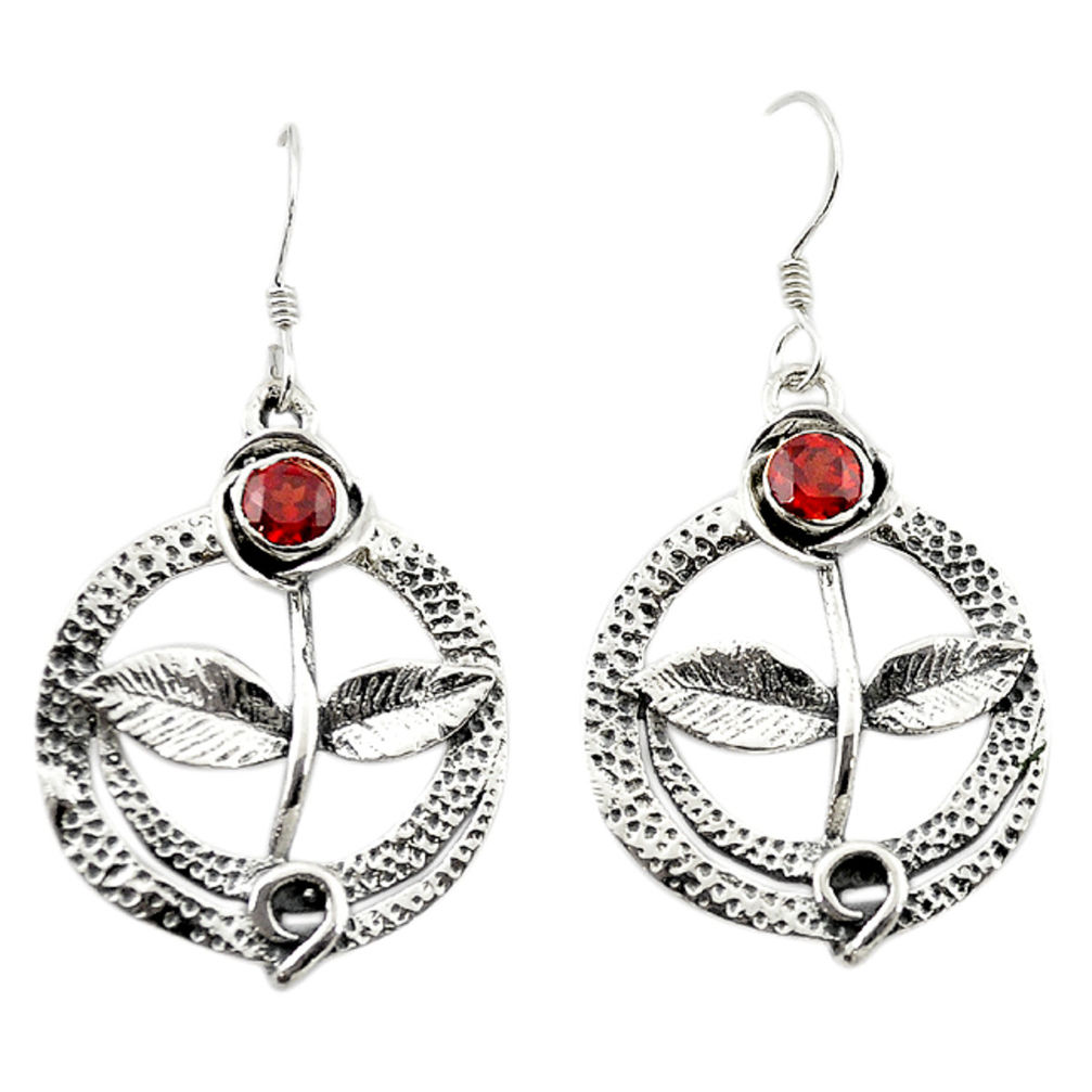 925 sterling silver natural red garnet flower earrings jewelry d15007