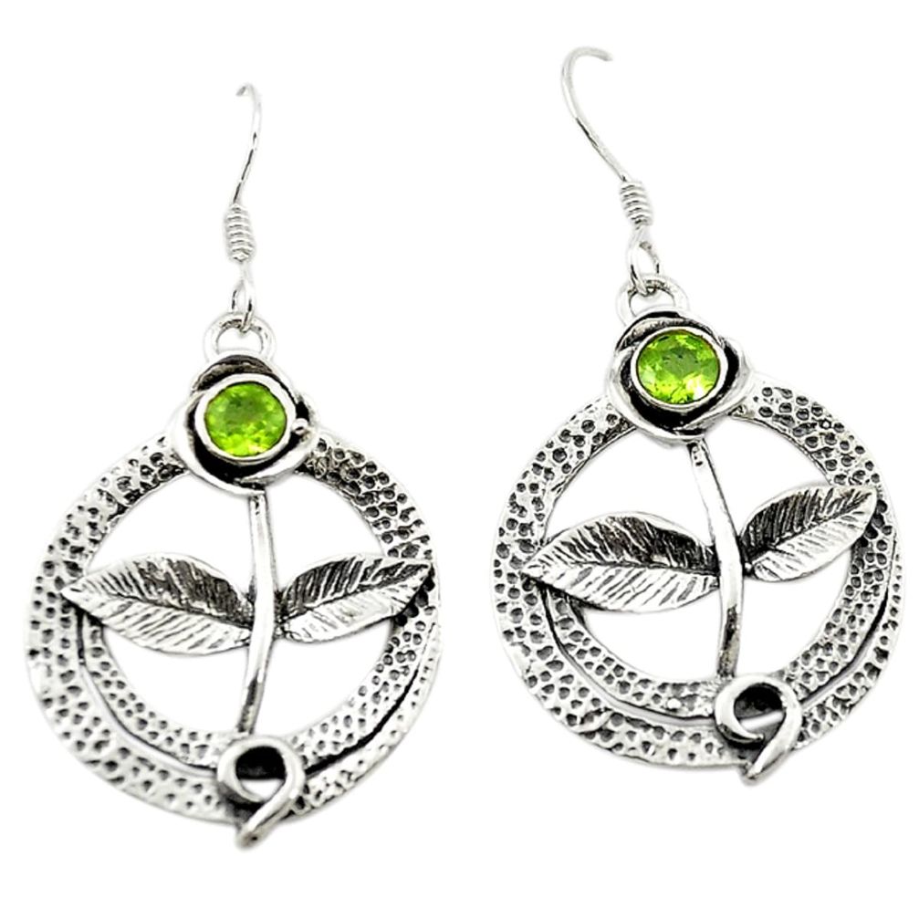 Natural green peridot 925 sterling silver flower earrings jewelry d15016