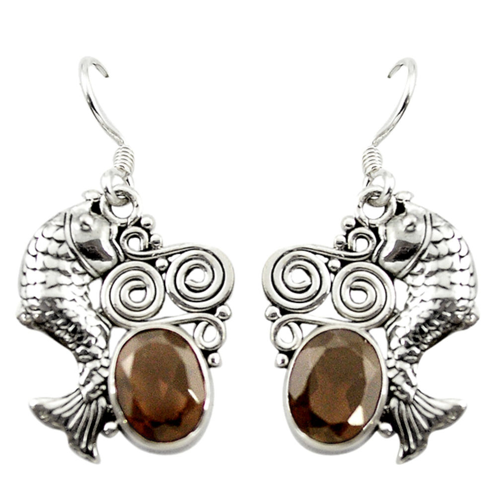 925 sterling silver brown smoky topaz oval fish earrings jewelry d15027