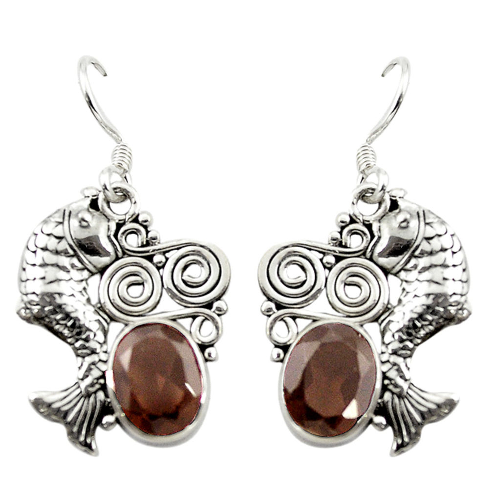 Brown smoky topaz 925 sterling silver fish earrings jewelry d15028