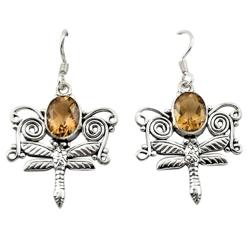 Brown smoky topaz 925 sterling silver dragonfly earrings jewelry d15042