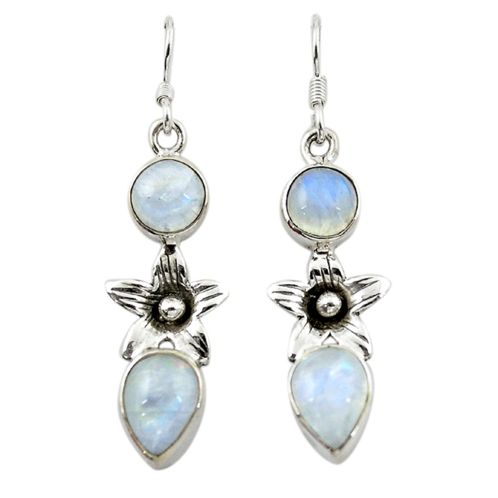 925 sterling silver natural rainbow moonstone flower earrings jewelry d15044