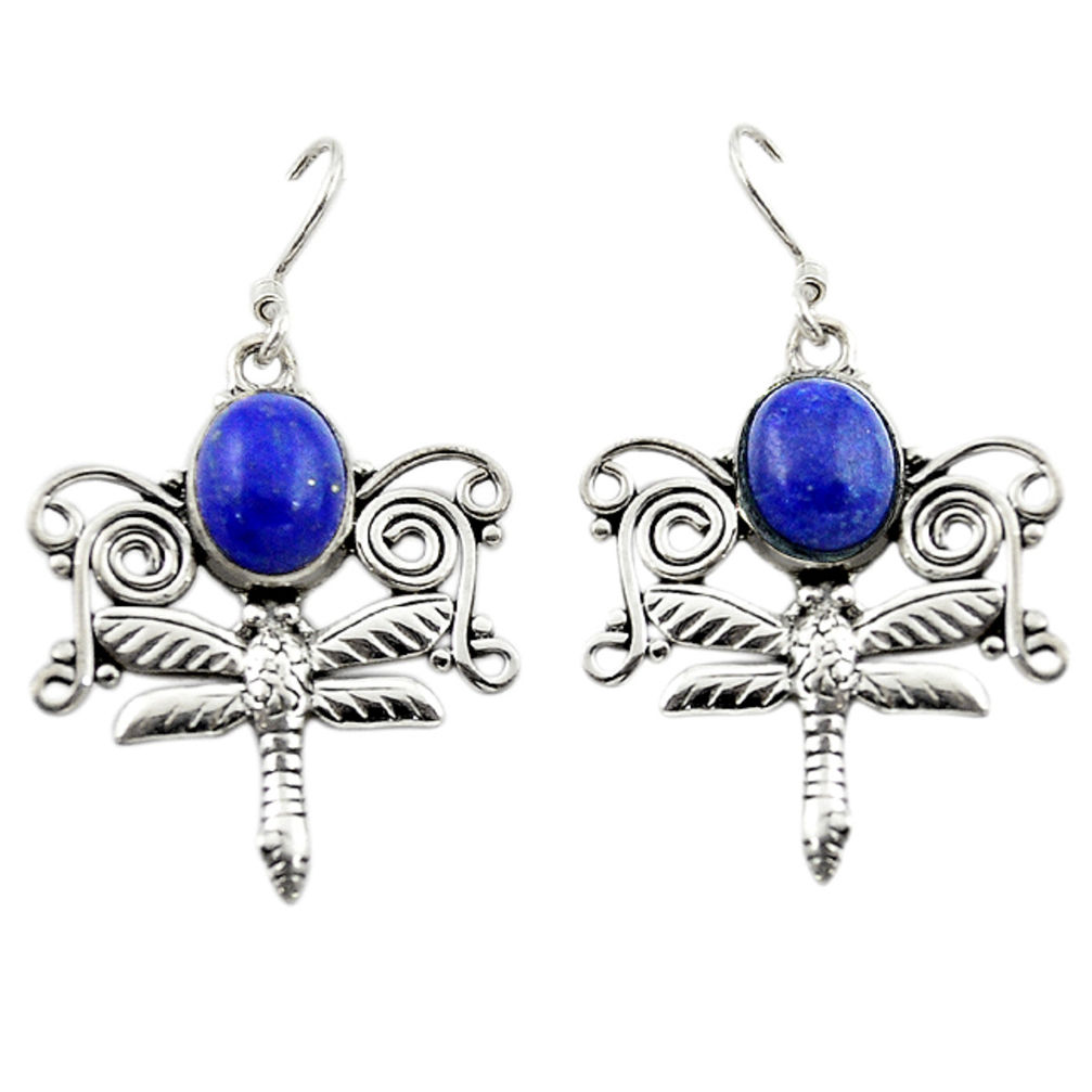 Natural blue lapis lazuli 925 sterling silver dragonfly earrings d15047