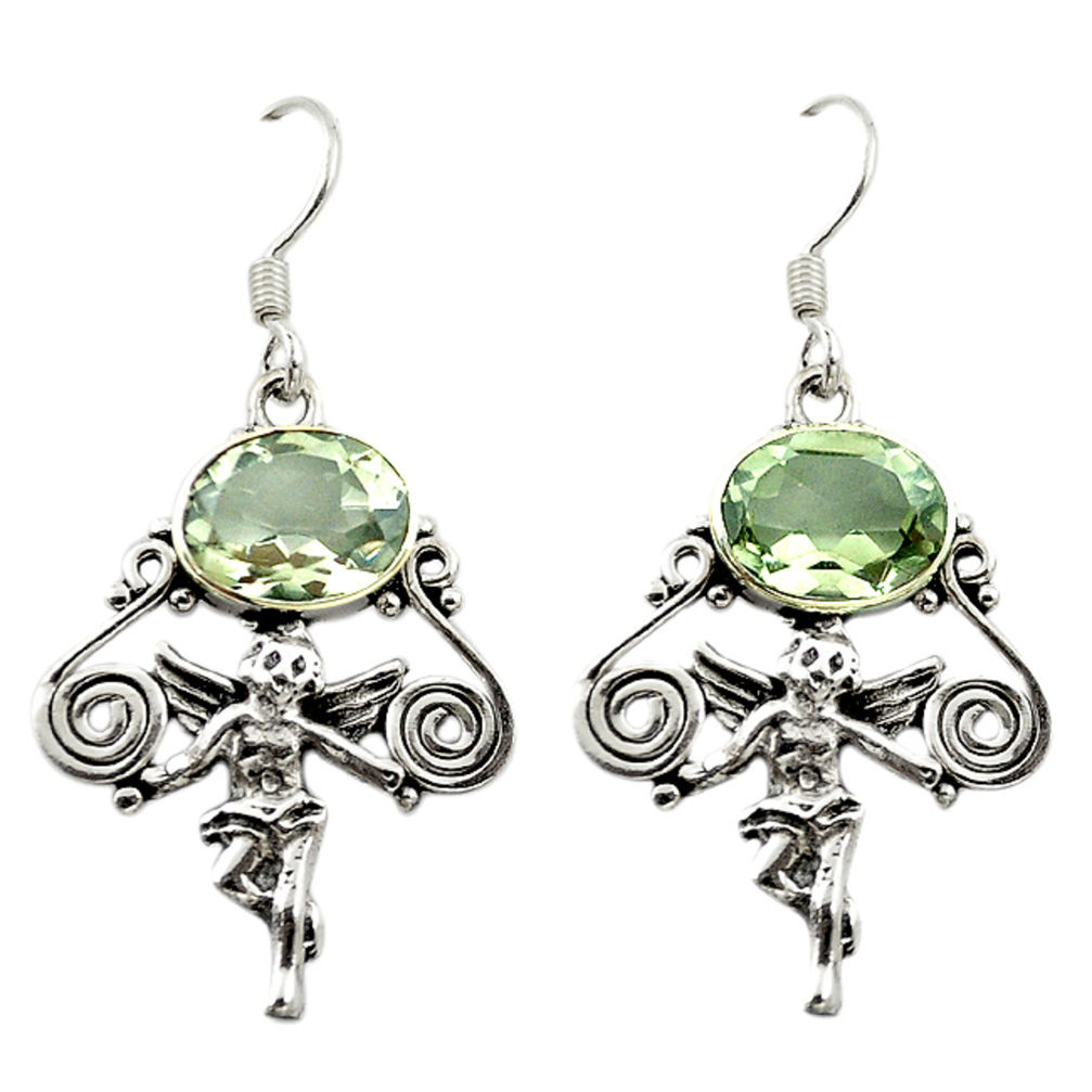925 sterling silver natural green amethyst cupid angel wings earrings d15049