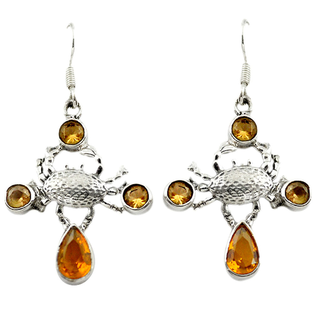 Yellow citrine quartz smoky topaz 925 silver crab earrings jewelry d15050