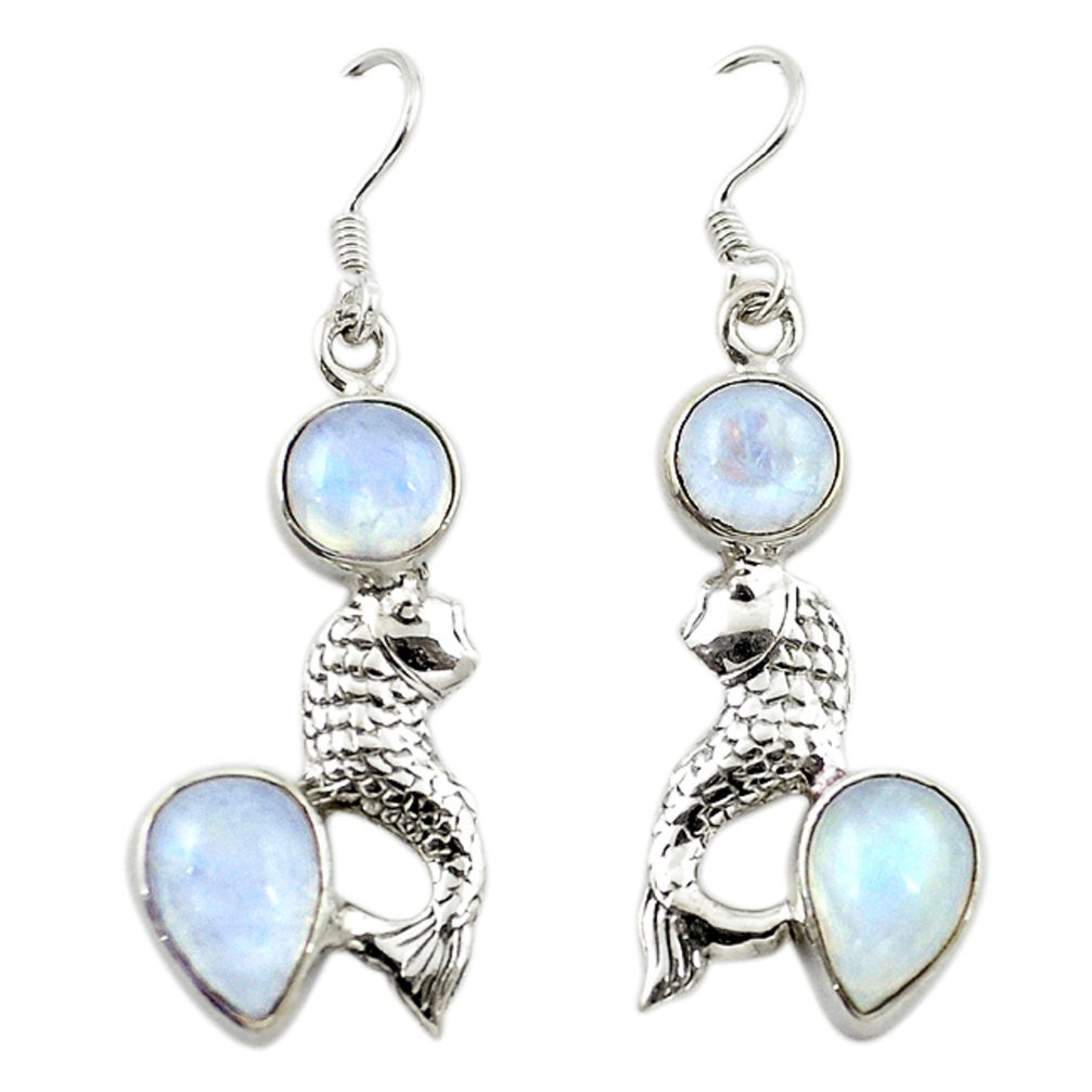925 sterling silver natural rainbow moonstone fish earrings jewelry d15052