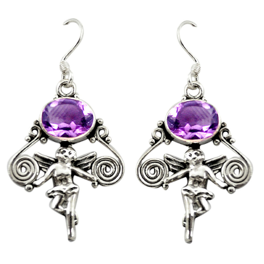 925 silver natural purple amethyst cupid angel wings earrings jewelry d15065