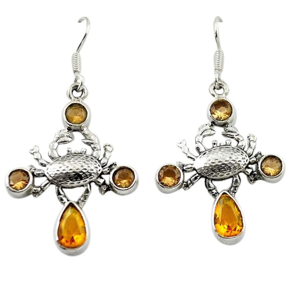 Yellow citrine quartz smoky topaz 925 silver crab earrings jewelry d15067