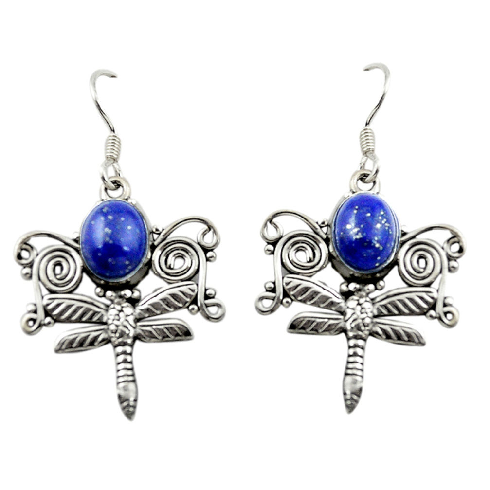 Natural blue lapis lazuli 925 sterling silver dragonfly earrings d15075