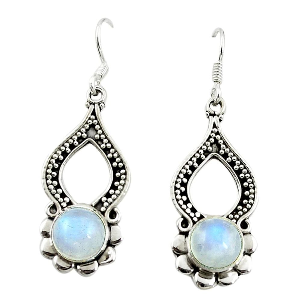 Natural rainbow moonstone 925 sterling silver dangle earrings d15098