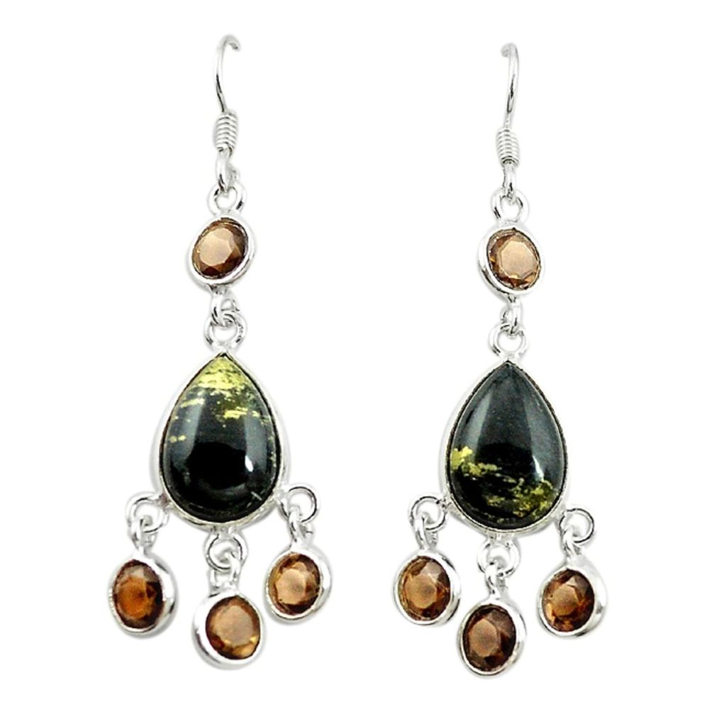 Golden pyrite in magnetite (healer's gold) 925 silver chandelier earrings d15101