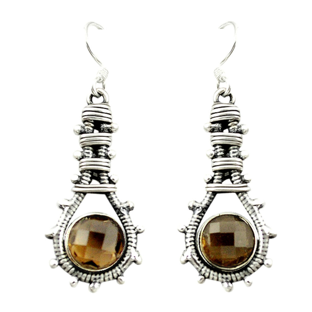 Brown smoky topaz 925 sterling silver dangle earrings jewelry d15116