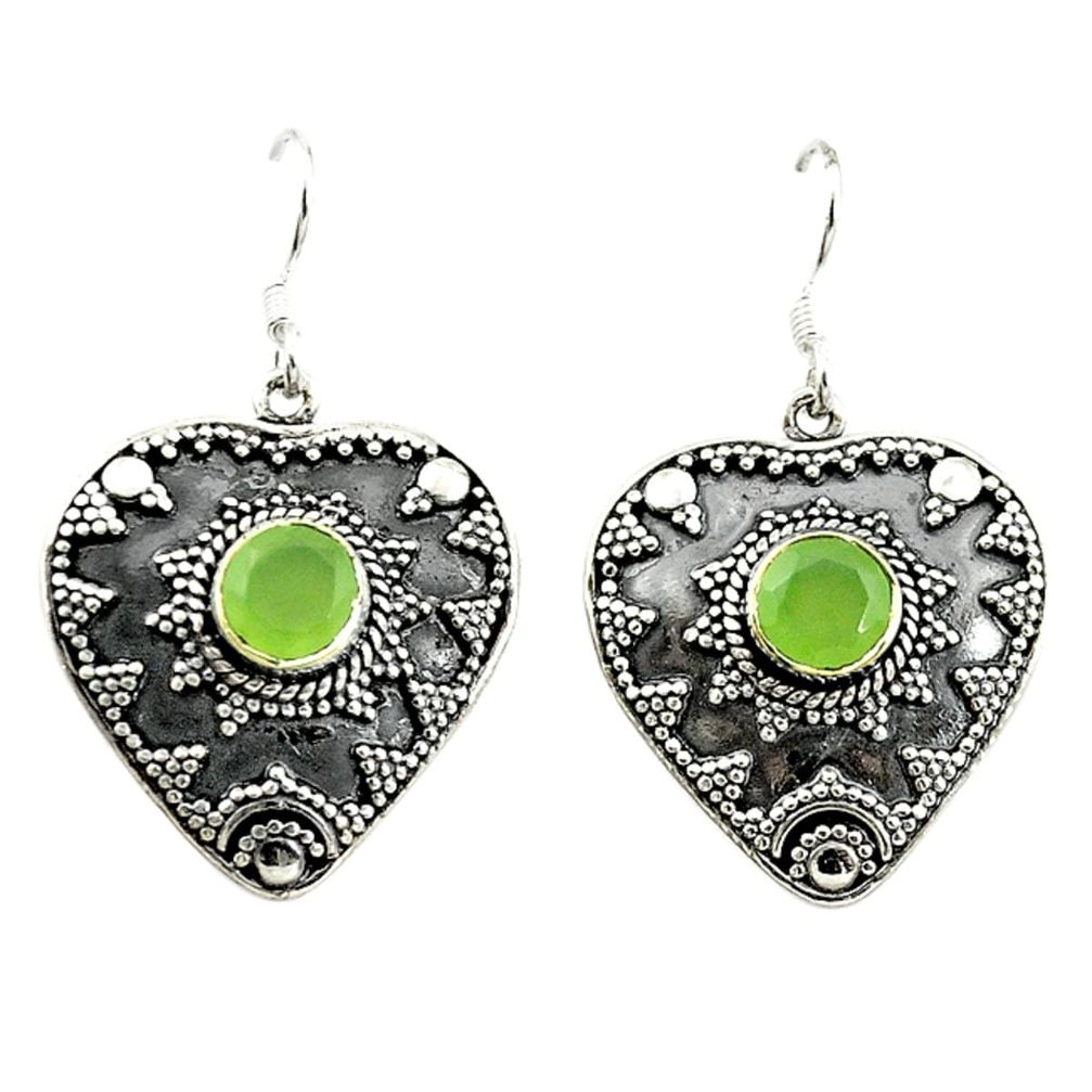 Natural green prehnite 925 sterling silver dangle earrings d15122