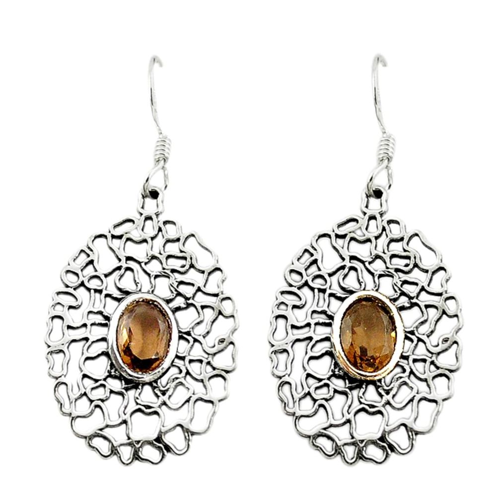 Brown smoky topaz 925 sterling silver dangle earrings jewelry d15125