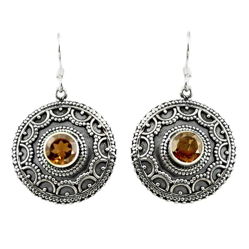 Brown smoky topaz 925 sterling silver dangle earrings jewelry d15126
