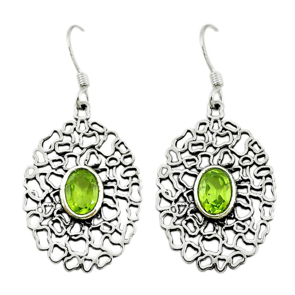 Natural green peridot 925 sterling silver dangle earrings jewelry d15134