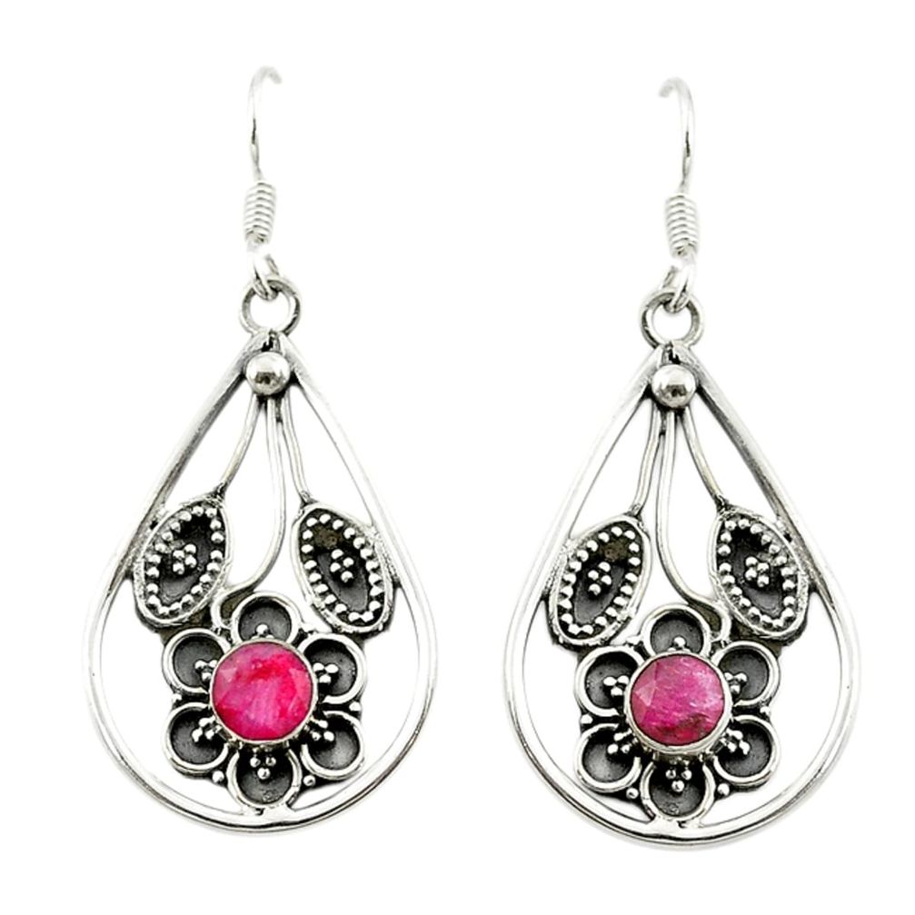 925 sterling silver natural red ruby flower earrings jewelry d15136