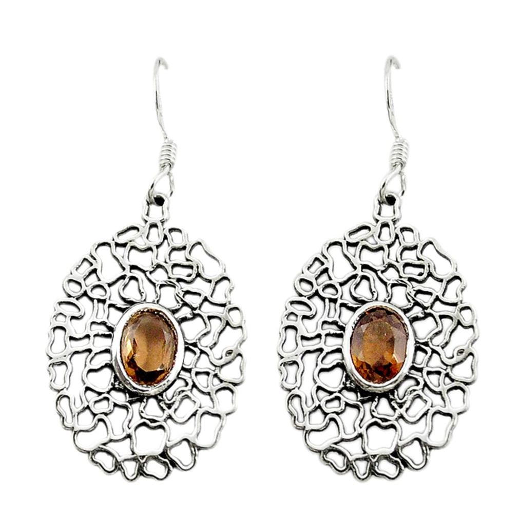 Brown smoky topaz 925 sterling silver dangle earrings jewelry d15138